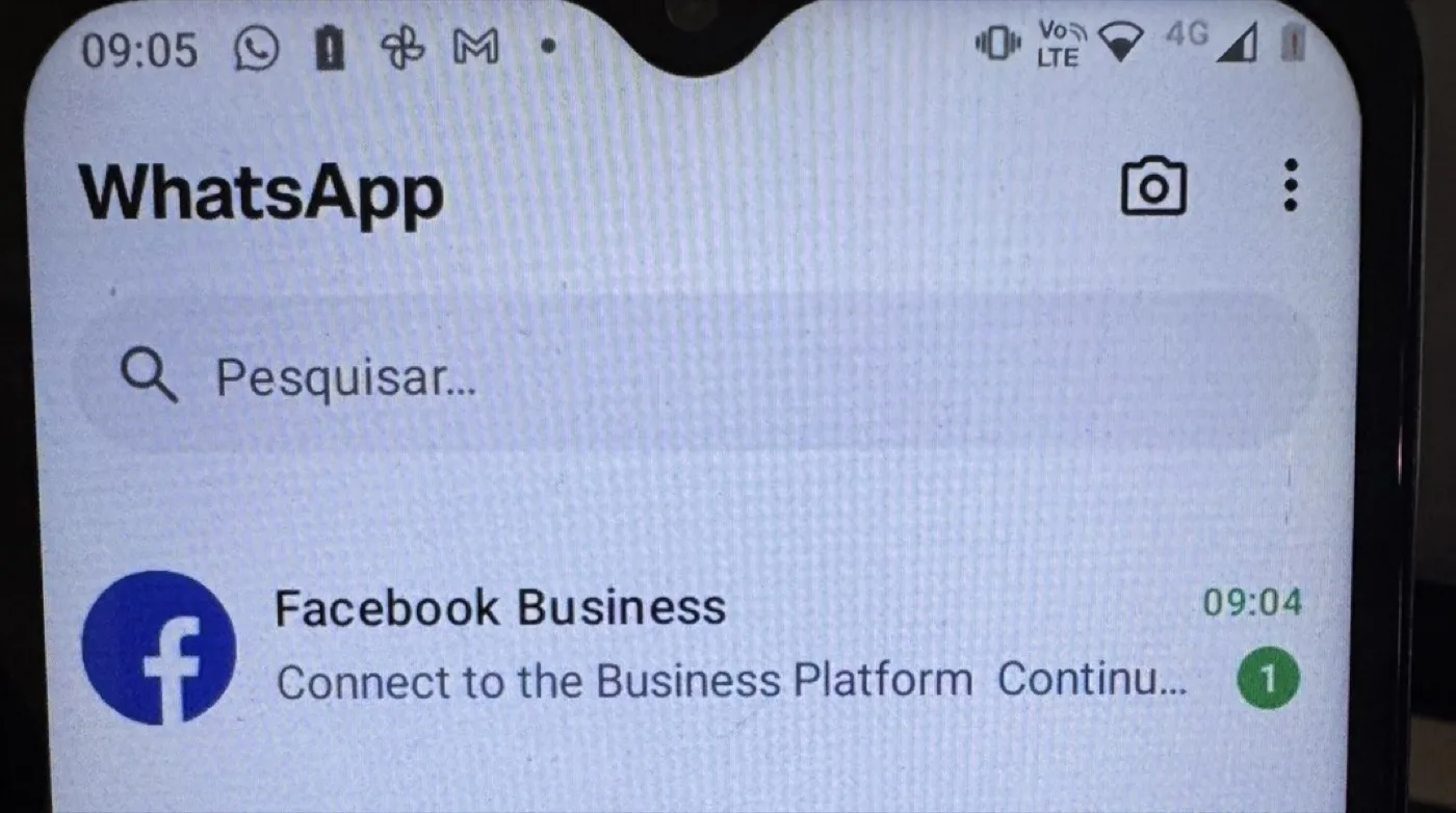 Mensagem da Meta pedindo para conectar à Plataforma comercial