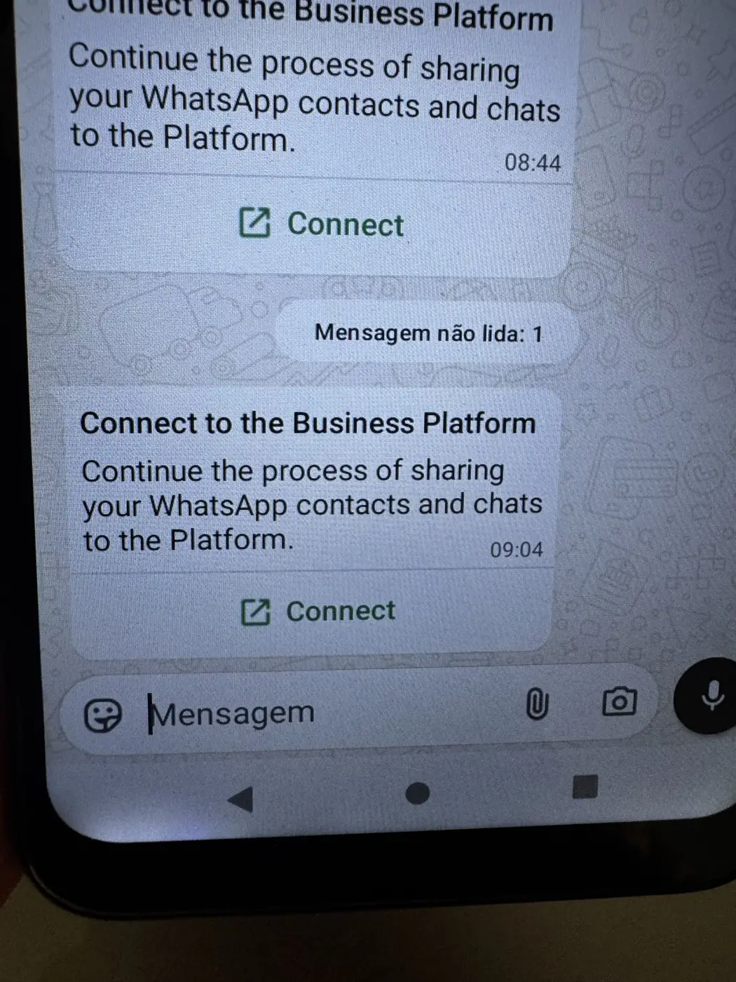 Botão Connect dentro da mensagem