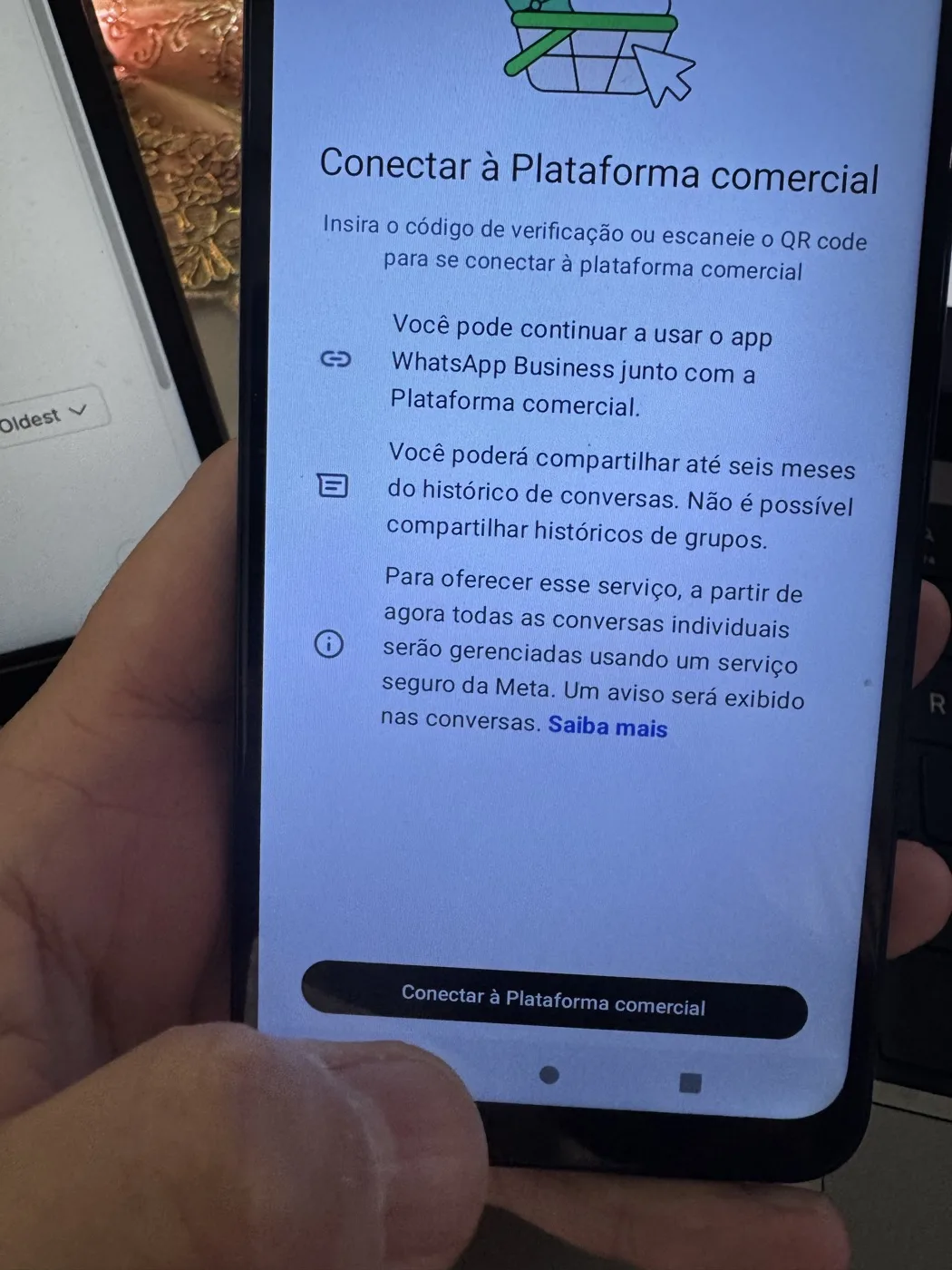 Tela "Conectar à Plataforma comercial" com as informações do compartilhamento